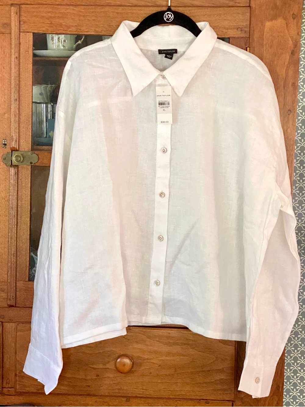 White long-sleeve oversized linen shirt by Ann Taylor